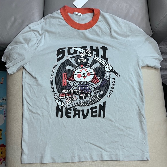 Zara Men’s Sushi Heaven Print Short Sleeve Tee - Made in Portugal -Size L - Picture 3 of 7
